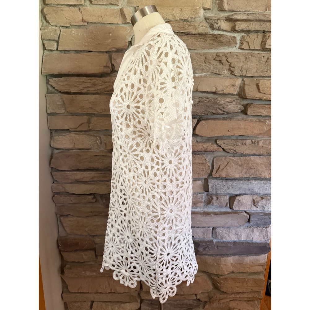 4our Dreamers Womens White Cotton Floral Crochet Lace Boho Shift Dress M NEW - Picture 3 of 10